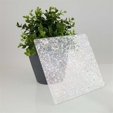 Sølvflaget transparent glitter akryl 1220 x 2440 mm